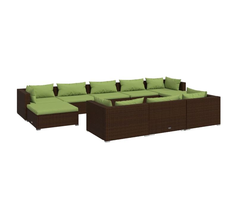 Salon De Jardin Meuble D'extérieur Ensemble De Mobilier 10 Pièces Avec Coussins Marron Résine