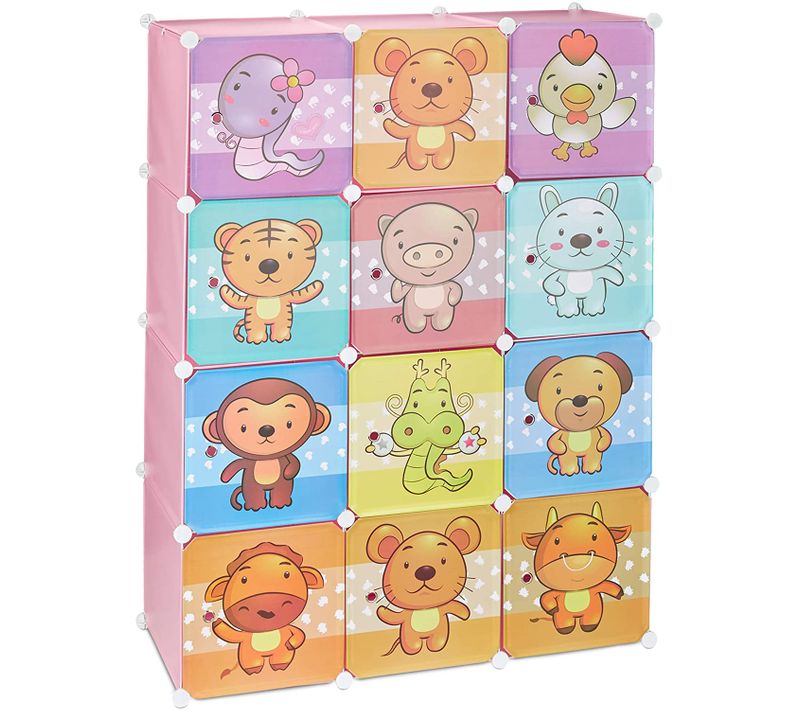 Étagère Rangement Enfants Casier Modulable Plastique Animaux Penderie Armoire Rose 13