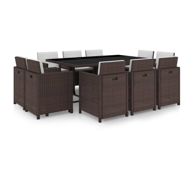 Salon De Jardin Meuble D'extérieur Ensemble De Mobilier 11 Pièces Avec Coussins Résine Tressée