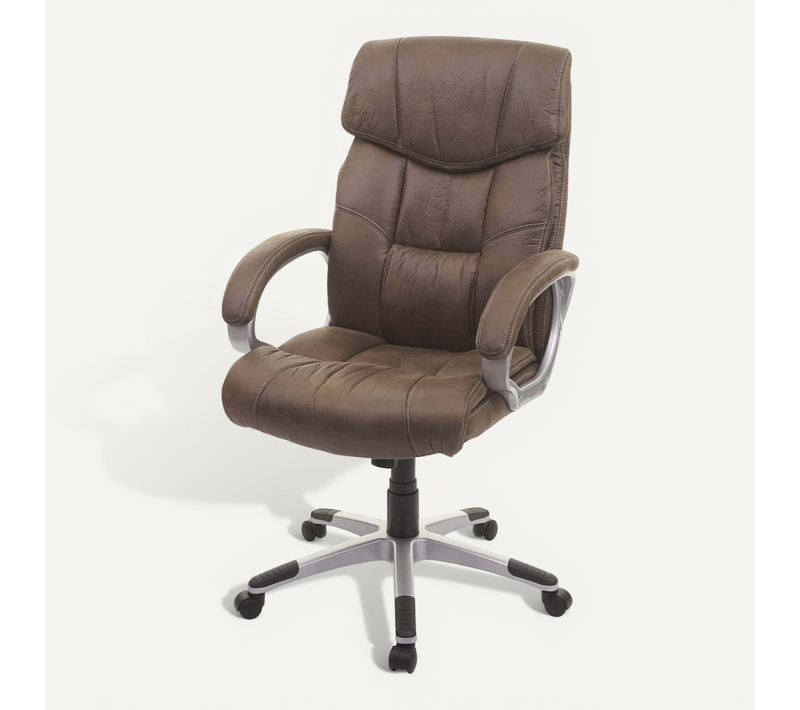 Fauteuil Chaise De Bureau Sur Roulettes Avec Accoudoirs Pivotant Tissu Aspect Daim Gris Foncé 04_0