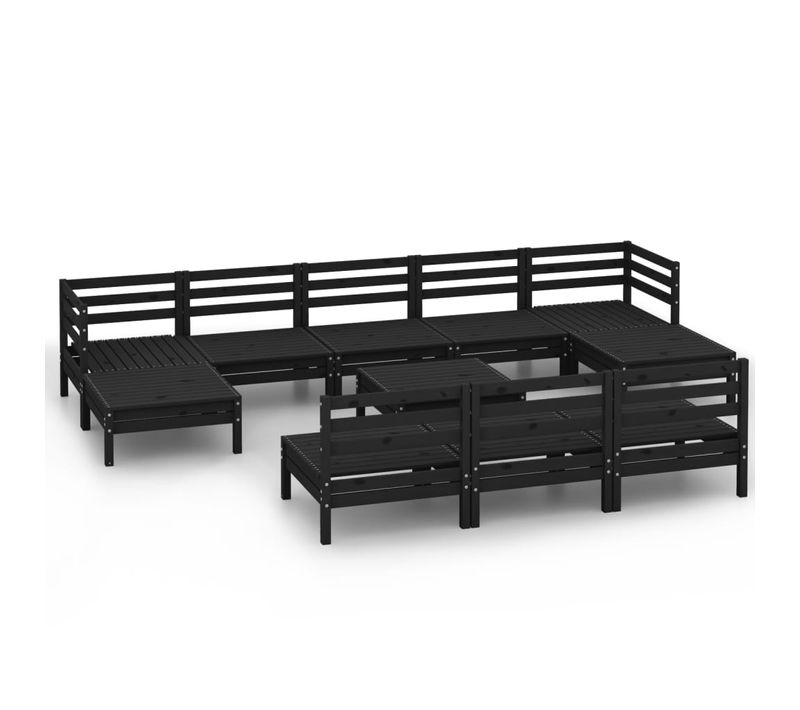Salon De Jardin Meuble D'extérieur Ensemble De Mobilier 11 Pièces Noir Bois De Pin Ma