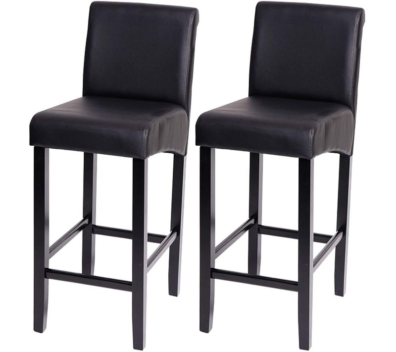 Lot De 2 Tabourets De Bar En Synthétique Noir Mat Pieds Foncé Avec Repose Pieds Tdb04010