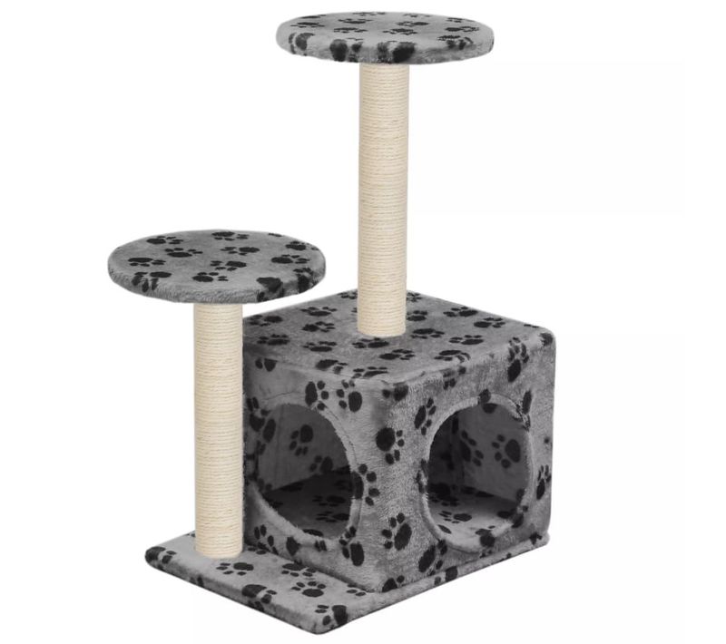 Arbre à Chat Griffoir Grattoir Niche Jouet Animaux Peluché En Sisal 60 Cm Gris Motif