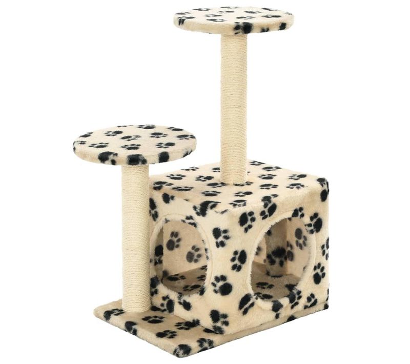 Arbre à Chat Griffoir Grattoir Niche Jouet Animaux Peluché En Sisal 60 Cm Beige Motif