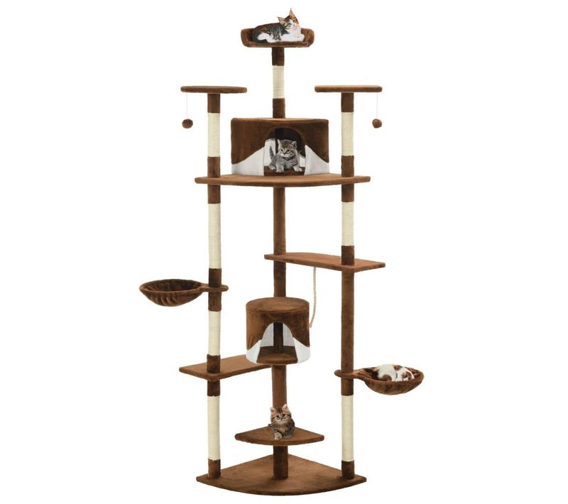 Arbre à Chat Griffoir Grattoir Niche Jouet Animaux Peluché En Sisal 203 Cm Marron Et