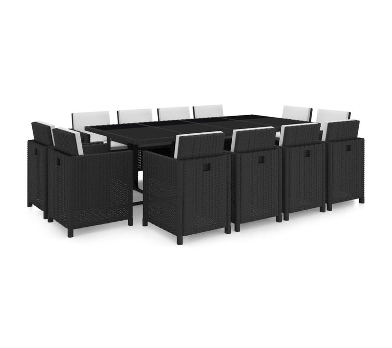 Salon De Jardin Meuble D'extérieur Ensemble De Mobilier 13 Pièces Avec Coussins Résine Tressée Noir