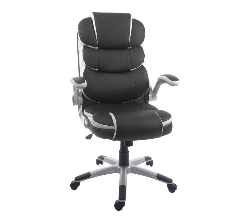 Fauteuil Chaise De Bureau Sur Roulettes Hauteur Réglable Pivotant En Synthétique Noir 04_0001843