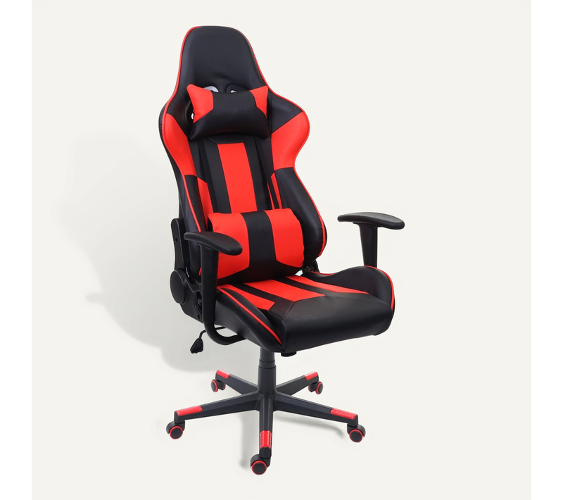 Fauteuil Chaise De Bureau Gamer Sur Roulettes Mécanisme De Bascule En Synthétique Noir / Rouge 04_