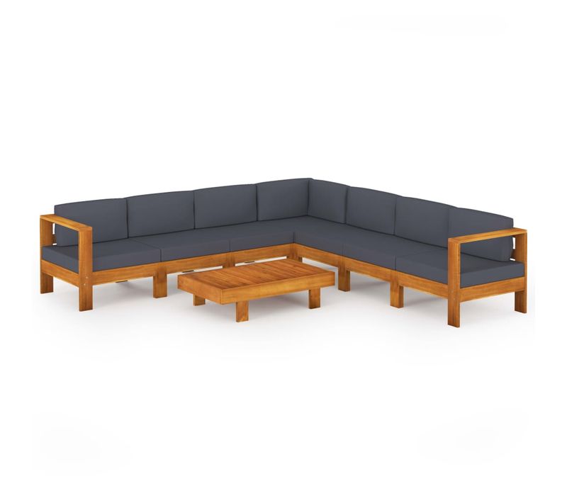 Salon De Jardin Meuble D'extérieur Ensemble De Mobilier 8 Pièces Avec Coussins Gris Foncé Bois