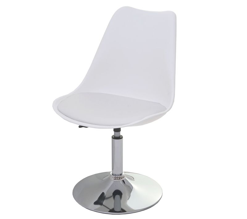 Chaise Pivotante De Cuisine Salle à Manger Réglable En Hauteur Synthétique Blanc Pied Chromé 04_00