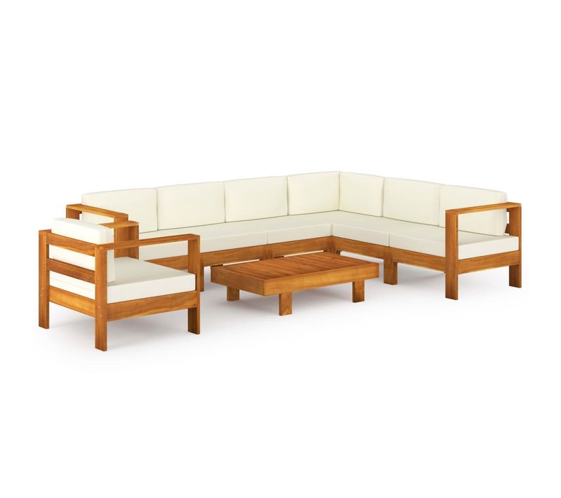 Salon De Jardin Meuble D'extérieur Ensemble De Mobilier 8 Pièces Avec Coussins Blanc Crème Bois