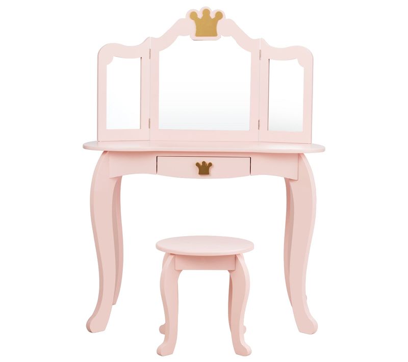 Coiffeuse Pour Enfants Avec Miroir à Trois Volets Dessus Amovible Tabouret Inclus