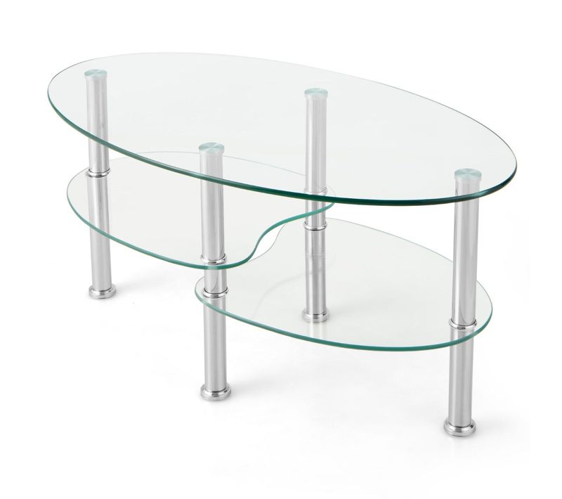 Table Basse En Verre Table De Salon Avec 3 Etagères En Verre Trempé 89 X 49,5 X 45cm Pour Salle