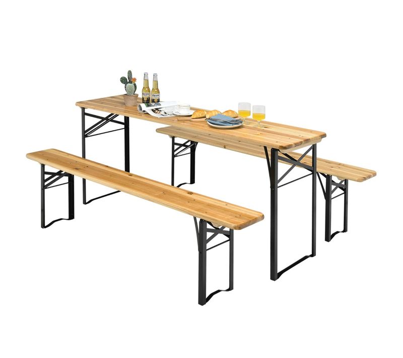 Ensemble Table Et 2 Bancs Pliante De Camping 4 Personnes Structure En Acier Table Bois De Sapin