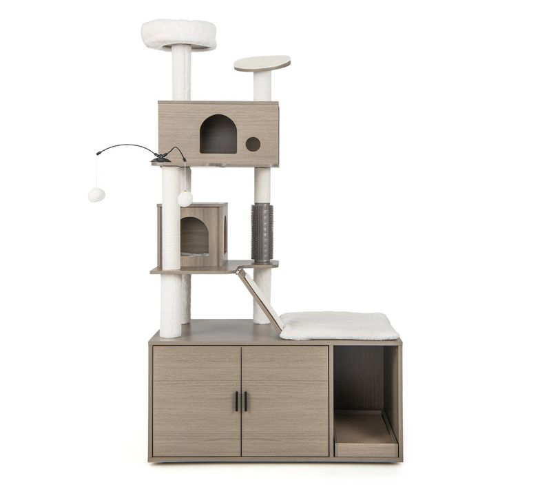 Arbre à Chat 173 Cm Maison De Toilette Pour Chat à 2 Porte Coussin Amovible Griffoir