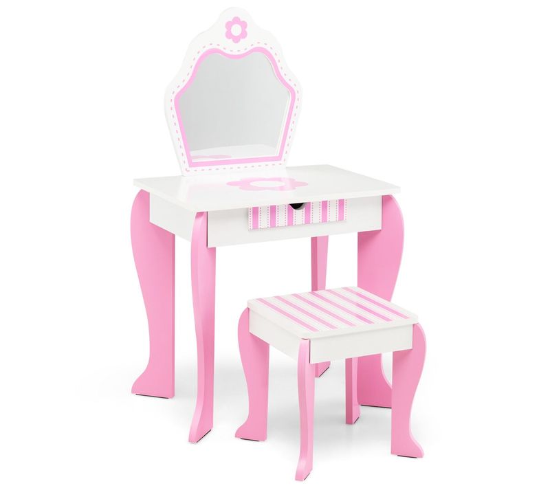 Coiffeuse Pour Enfants Avec Miroir Et Tabouret En Bois Style Princesse Cadeau Pour Fille