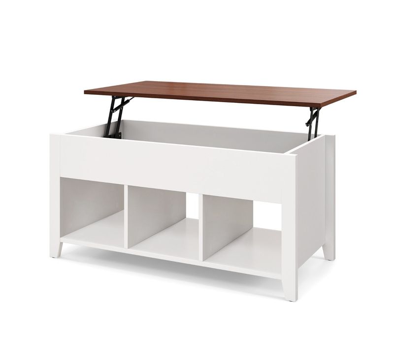 Table Basse Avec Plateau Relevable 3 Compartiments Ouverts Pour Rangement Polyvalents Pour Salon