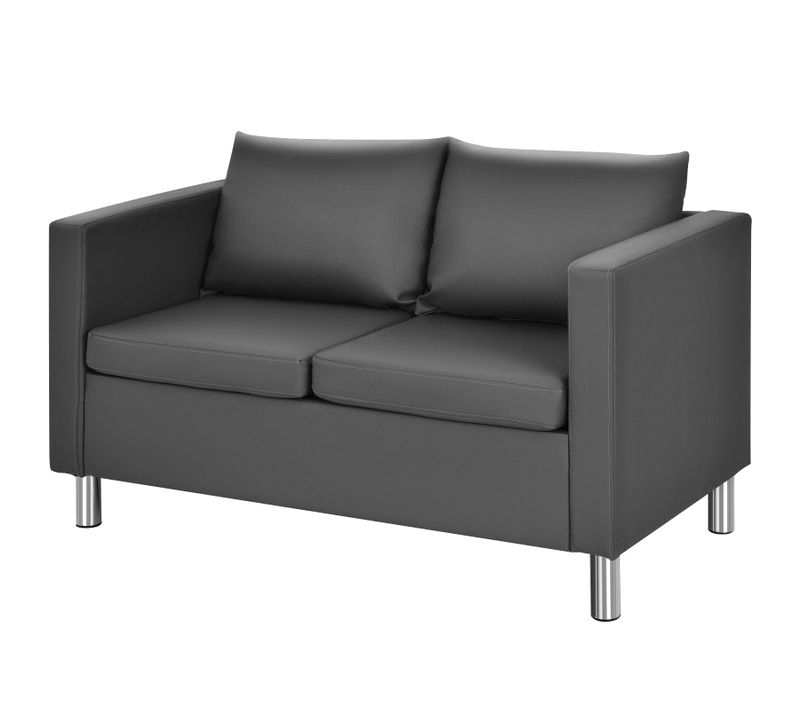 Canapé 2 Places Moderne En Cuir Pu Avec Coussin Souple Et Pieds En Métal Gris 20_0006