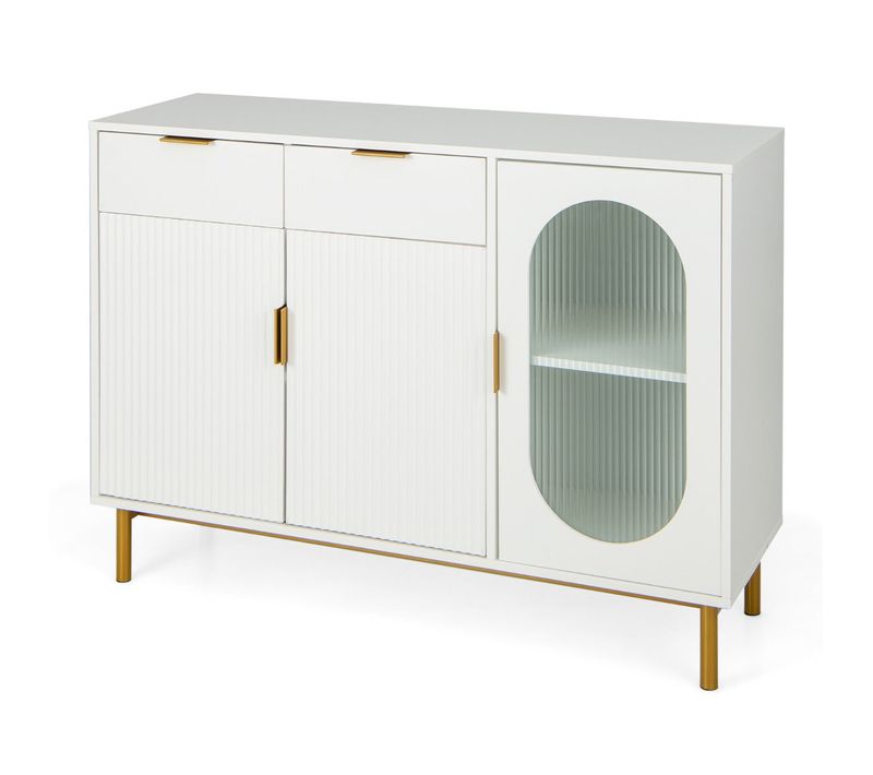 Buffet Avec 3 Portes Et 2 Tiroirs Verre Translucide Dispositif Anti-basculement