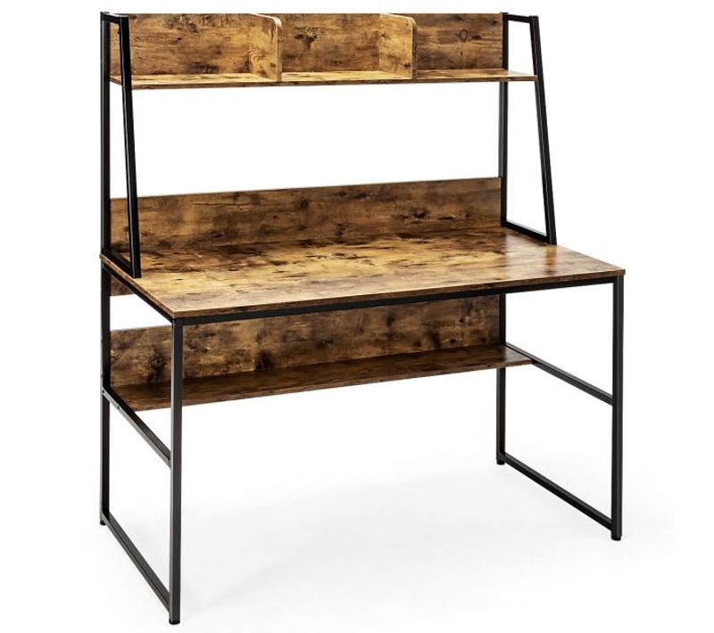 Bureau Avec Niche Et Bibliothèque Table D'étude De 120 Cm Table De Travail Pour Ordinateur Portable