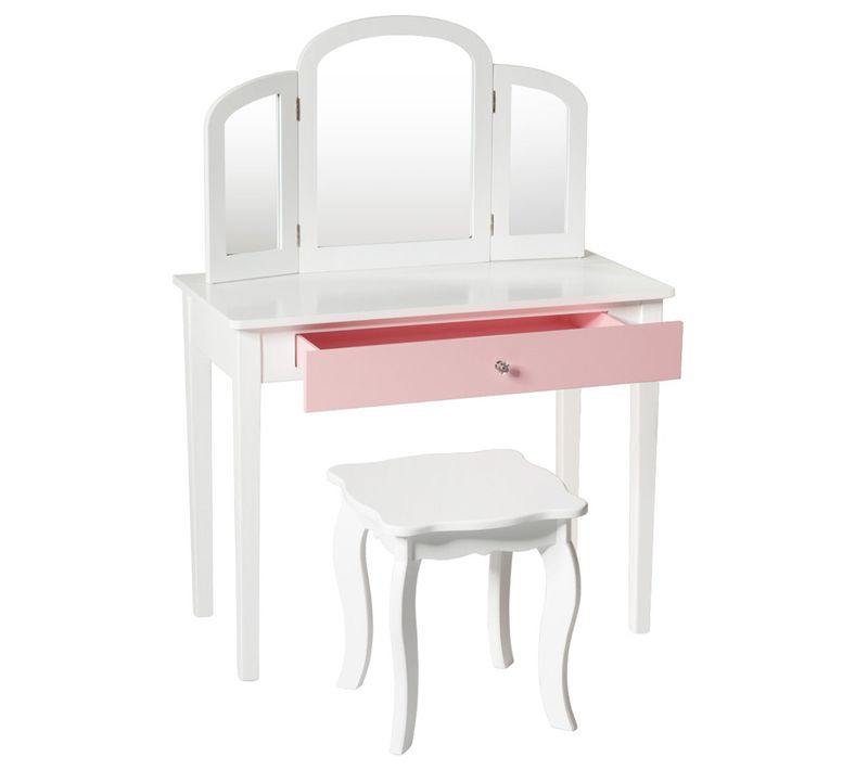 Ensemble Coiffeuse Et Chaise Avec Miroir Pliable Pour Enfants Table Et Tabouret