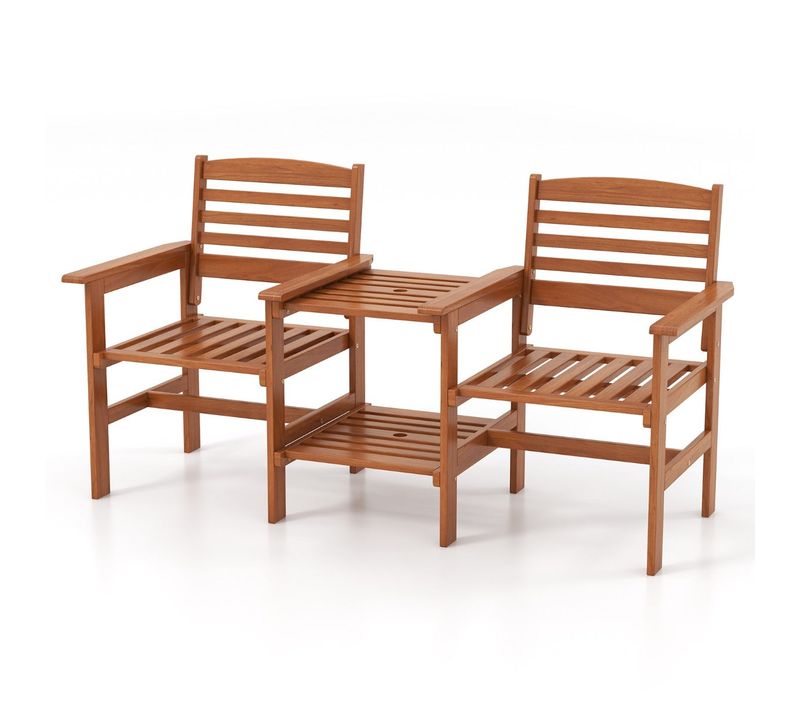 Ensemble De Meubles De Patio 2 Places En Bois Causeuse D'extérieur Avec Table Basse Et Trou