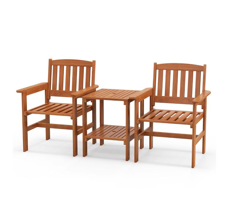 Ensemble De Meubles De Patio 2 Places En Bois Salon De Jardin Avec 2 Chaises Table Basse Et Trou