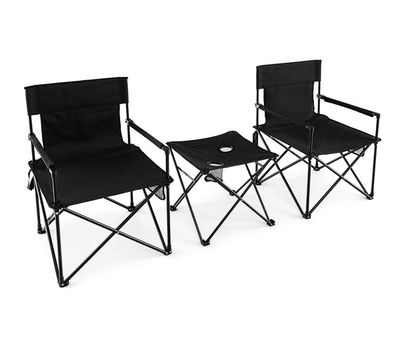 Lot De 2 Chaises De Camping Pliante Charge 180 Kg Table D'appoint Porte-gobelets Poch