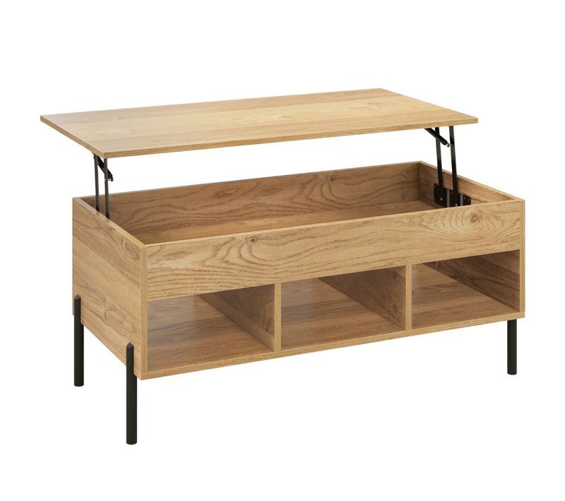 Table Basse Plateau Relevable Avec 3 Compartiments Et Rangement Caché Table De Salon