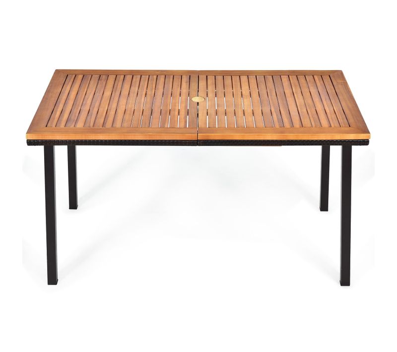 Table De Jardin Extérieur En Bois D'acacia Avec Trou De Parasol Rectangulaire Cadre En Acier