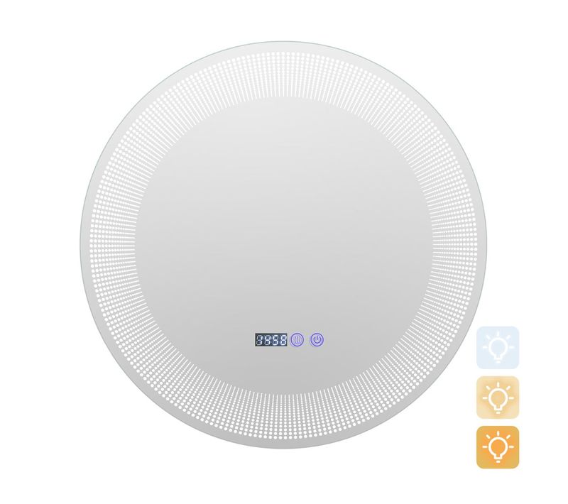 Miroir De Salle De Bain Ø 60 Cm Avec Motif LED Antibuée 3 Couleurs