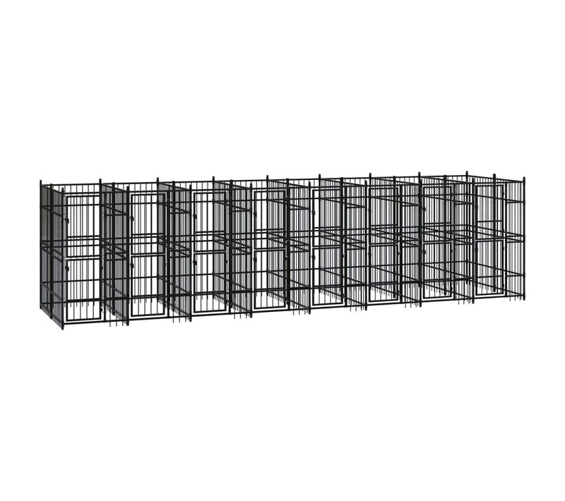 Chenil Cage Enclos Pac Animaux D'extérieur Pour Chiens Acier 14,75 M² Noir 02_0041792