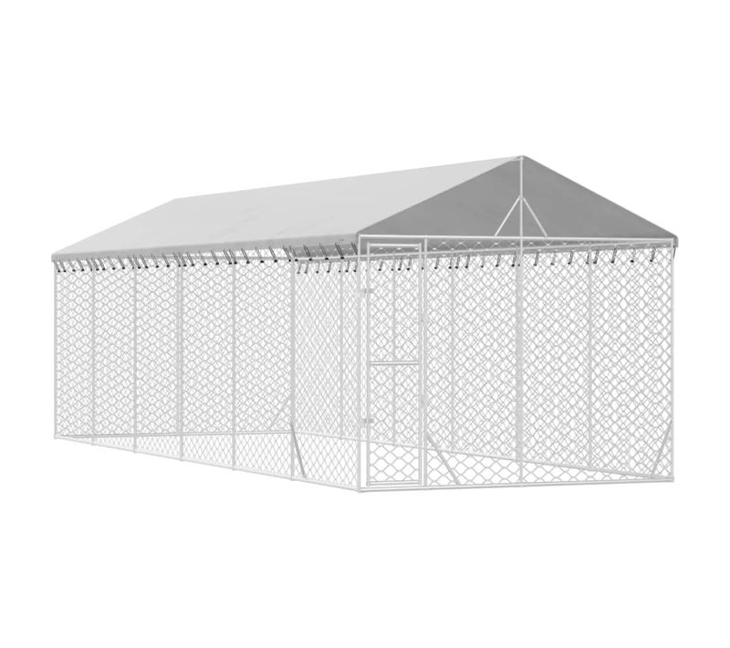 Chenil Cage Enclos Pac Animaux D'extérieur Pour Chiens Avec Toit Argenté 3 X 9 X 2,5