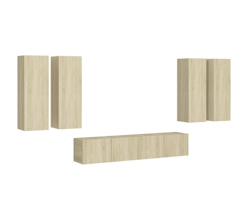 Ensemble De Meubles Armoire Buffet TV Télévision Salon Chambre Séjour 6 Pièces Chêne