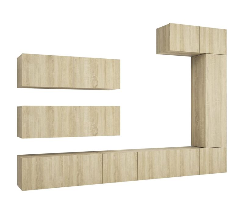 Ensemble De Meubles Armoire Buffet TV Télévision Salon Chambre Séjour 7 Pièces Chêne