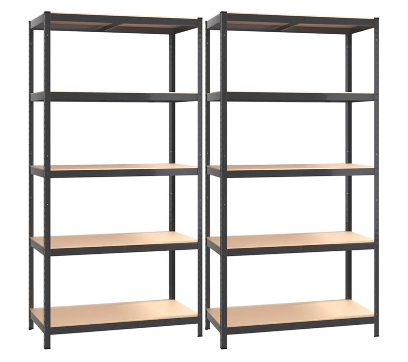 Étagères Meubles Rangement à 5 Niveaux Lot De 2 Acier Et Bois D'ingénierie Anthracite