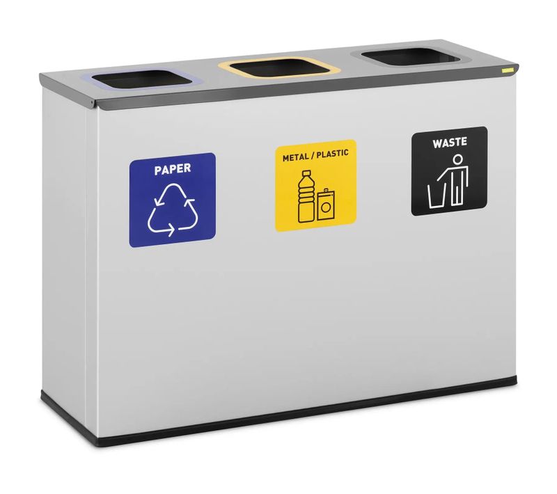 Poubelle De Recyclage 180 Litres 3 Compartiments Acier Peint Argenté 14_0009741