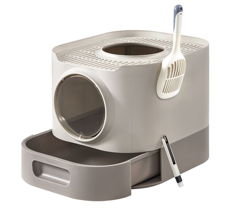 Bac à Litière Pour Chat XXL Avec Couvercle Plateau Amovible Pelle Brosse Espace Pour