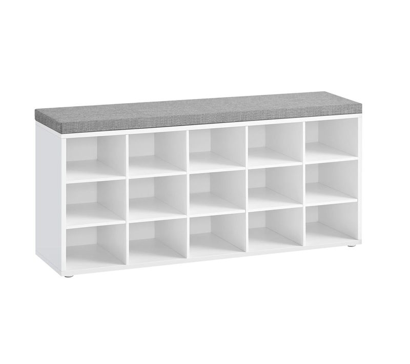 Banc Chaussures Meuble Entrée Banc Rangement Avec 15 Compartiments Siège Rembourré