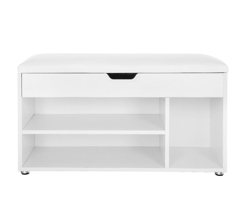 Banc De Rangement à Chaussures Avec Coussin Confortable 3 Compartiments Coffre Banque