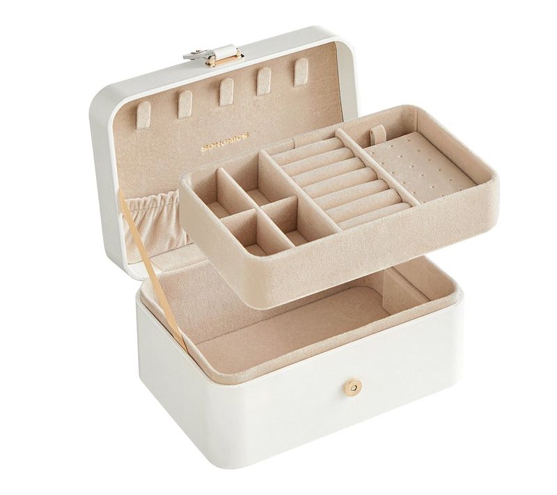 Boîte à Bijoux De Voyage Petit Écrin à Accessoires Rangement Bijoux à 2 Niveaux Porta