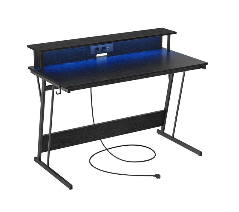 Bureau Gaming Avec LED Et Multiprise Table Gamer Bureau Informatique Avec Rehausseur