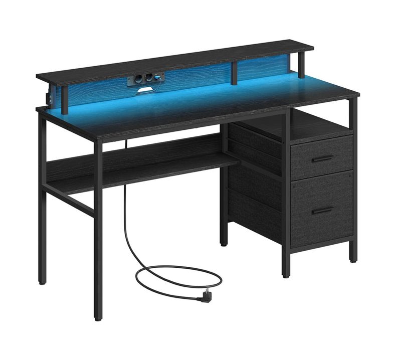 Bureau Gaming Avec Lumières LED Et Multiprise 55 X 135 X 90 Cm Bureau Informatique Av