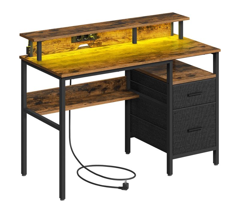 Bureau Gaming Avec Lumières LED Et Multiprise Bureau Informatique Avec Support D'écra