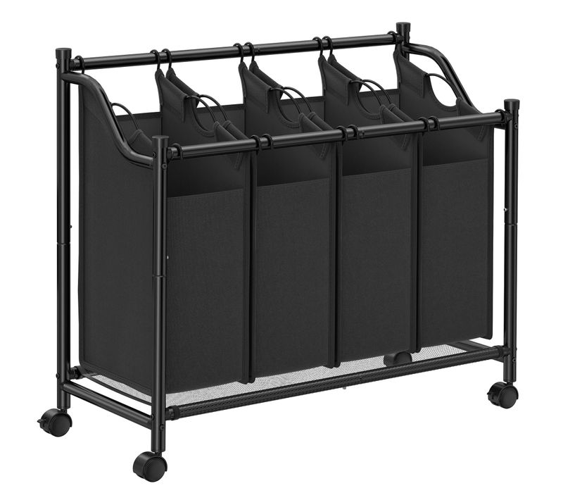 Chariot à Linge Panier à Linge Corbeille à Linge Avec 4 Sacs Amovibles Panier à Linge