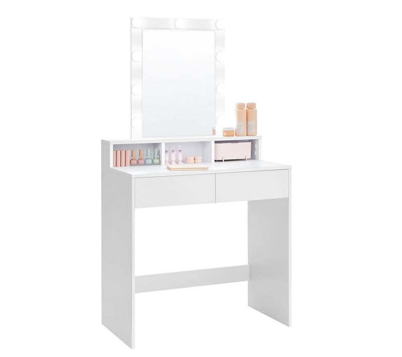 Coiffeuse Avec Miroir Et Ampoules Table De Maquillage Avec 2 Tiroirs Et 3 Compartimen