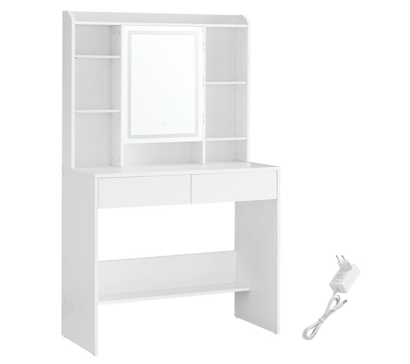 Coiffeuse Avec Miroir LED 3 Couleurs Luminosité Réglable Table De Maquillage 40 X 90