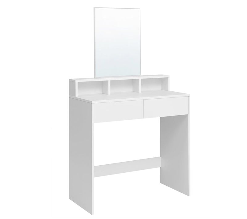 Coiffeuse Avec Miroir Rectangulaire Table De Maquillage Avec 2 Tiroirs Et 3 Compartim