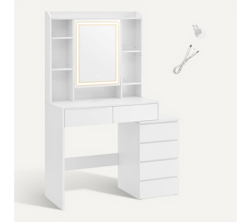 Coiffeuse Grand Miroir LED à Luminosité Réglable Table De Maquillage 40 X 97,5 X 145