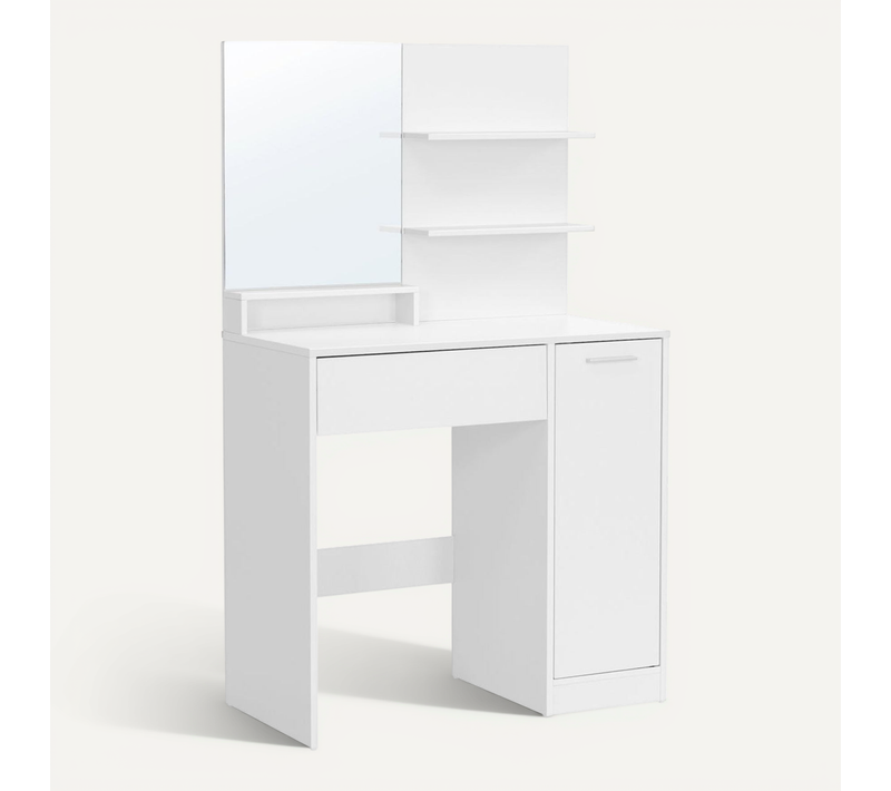 Coiffeuse Table De Maquillage Avec Miroir 1 Tiroir 2 étagères Placard De Rangement Or
